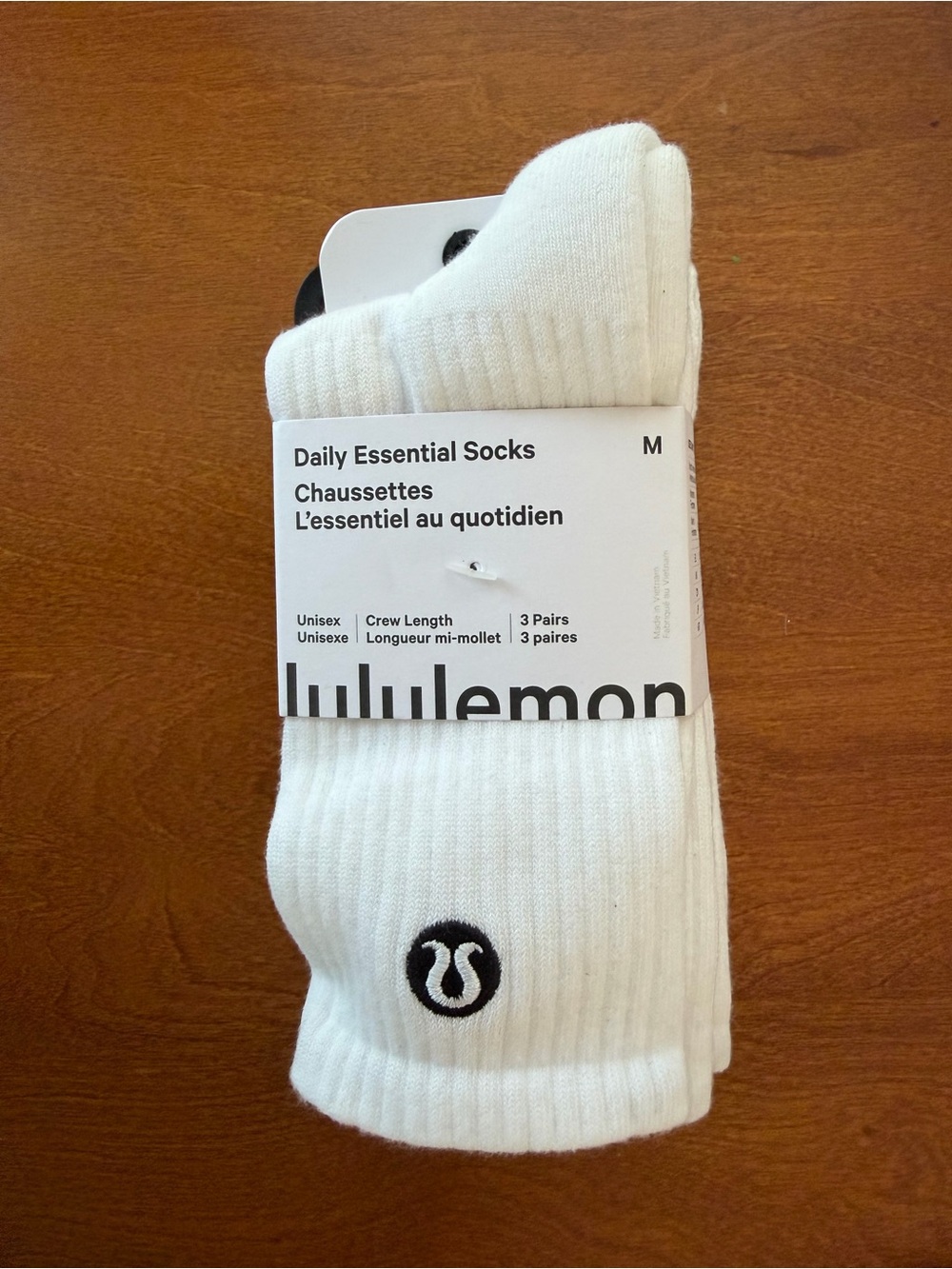 lululemon athletica White Crew Athletic Socks with Black Logo (3 Pack)